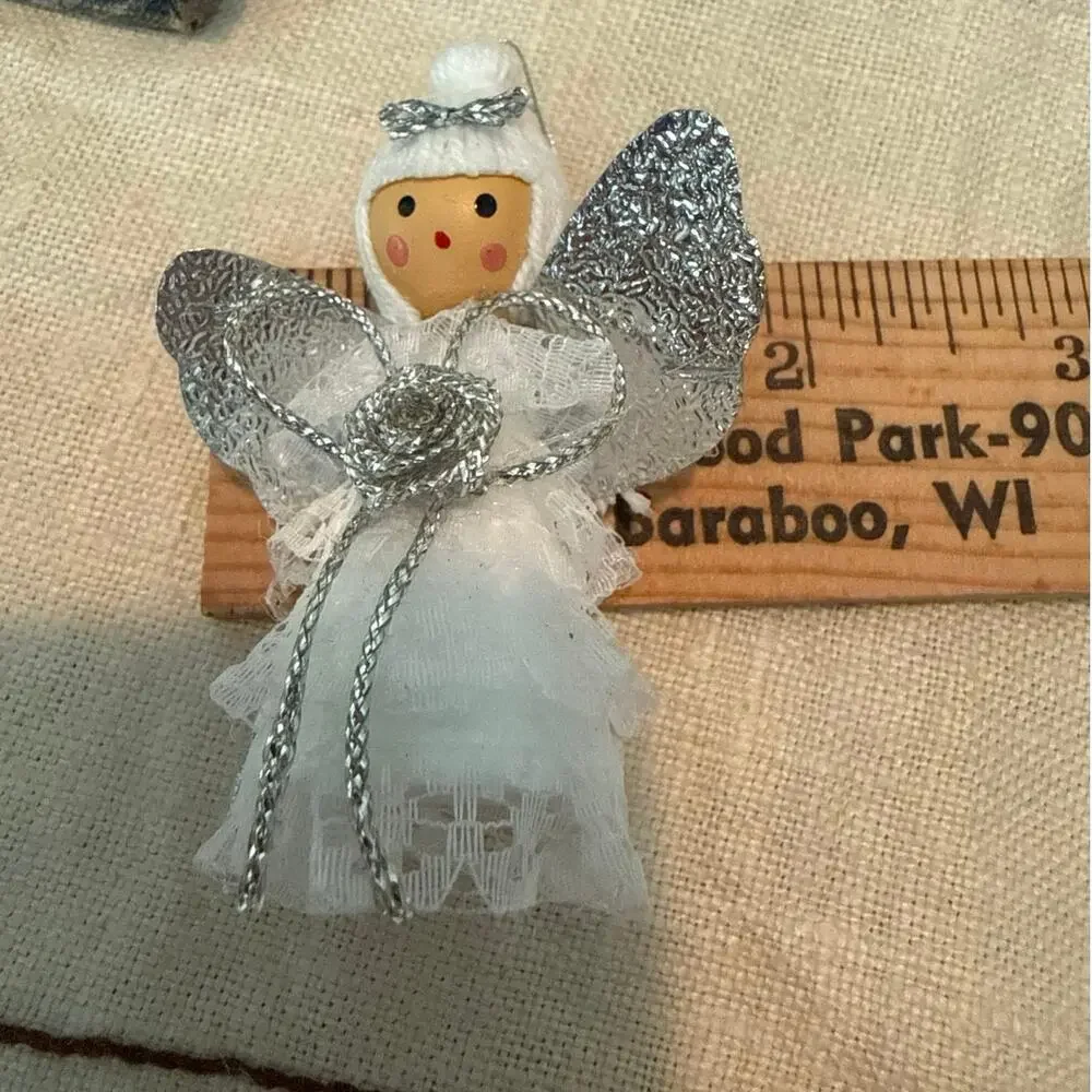 Vintage Angel Ornaments • Set of 6 • Silver Wings & Roses • 2.75”